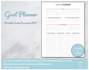 Fitness Goal Planner, Fitness Goal Log, Fitness Goal Tracker | Digital Printable | A4, A5, Classic, Half Letter, Letter