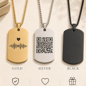 Colar personalizado com ondas sonoras – Pingente gravado com música, voz e mensagem (código QR)