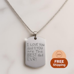 Personalized Handwriting Dog Tag Necklace Custom Engraved Stainless Steel Pendant Unique Keepsake Gift for Him or Her Christmas Birthday