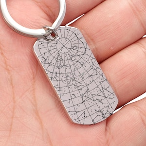 Custom Star Map Keychain Engraved Date and Coordinates Keepsake Custom Constellation Key Ring Unique Gift for Him or Her Christmas Birthday
