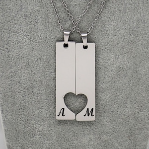 Personalized Split Heart Necklace: Custom Initial Couples Jewelry