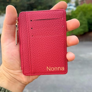 Personalized Leather Zipper Wallet Custom Initials Card Holder Slim Wallet Unique Engraved Gift for Her Christmas Birthday Present