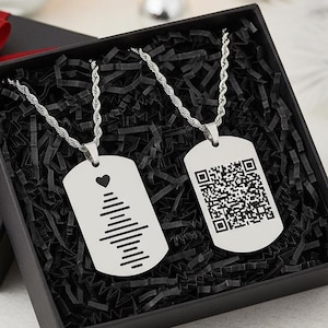 Collier Soundwave personnalisé avec code QR - Pendentif musique/voix gravé - Pendentif commémoratif avec Scan to Play - Cadeau de fête des mères pour lui ou pour elle
