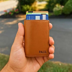 Personalized Leather RFID Wallet Custom Engraved Pop-Up Card Holder Slim Minimalist Wallet for Men Birthday, Father’s Day, Christmas Gift