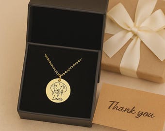 Custom Pet Photo Necklace, Personalized Pet Portrait Pendant with Name, Pet Loss Gift Jewelry for Her, Christmas Memorial Keepsake