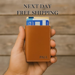 Personalized Leather RFID Pop-Up Wallet Engraved Slim Minimalist Card Holder with Custom Handwriting Gift for Him, Dad, Husband, Anniversary