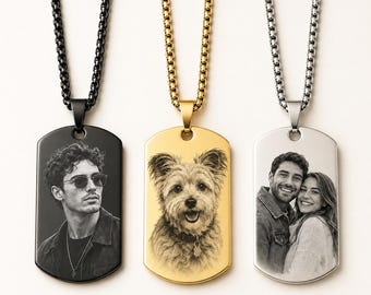Personalized Photo Necklace | Custom Engraved Rectangular Pendant with Picture, Handwriting Message – Gift for Memorial & Groomsmen Gifts