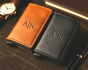 Custom Mens Leather Wallet  – Personalized Slim RFID Card Holder Wallet, Leather Minimalist Wallet Gift for Men, Boyfriend