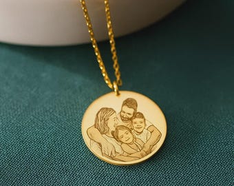 Personalized Round Photo Necklace – Custom Engraved Picture Necklace in Silver, Gold, Rose Gold, or Black | Memorial & Gift Keepsake Jewelry