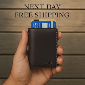 Personalized Leather Pop Up Wallet – Custom Engraved RFID Slim Card Holder – Christmas Gift for Dad, Husband, Boyfriend, Men, Colleagues