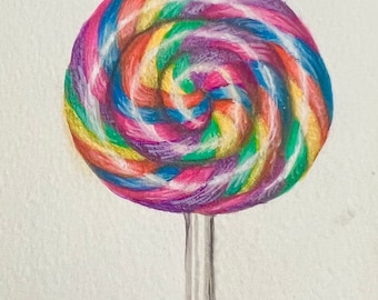 Satin Swirl Rainbow Lollipop - watercolour