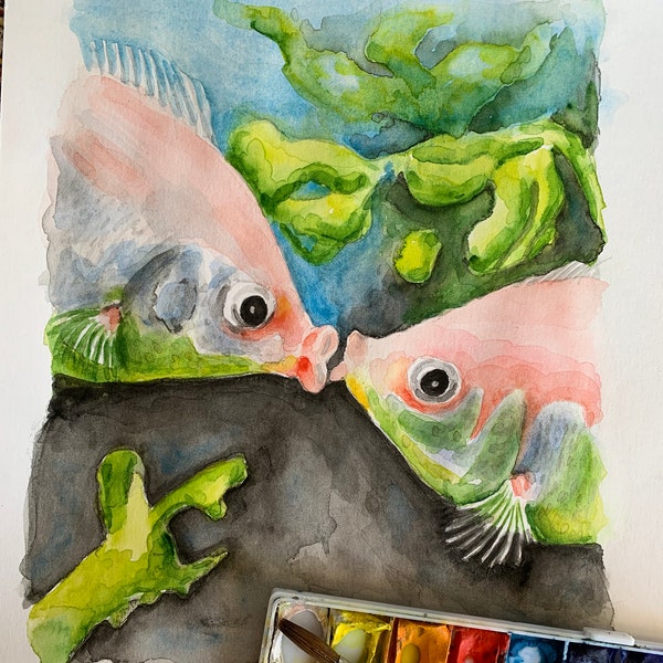 Kissing Gourami Fish - watercolour