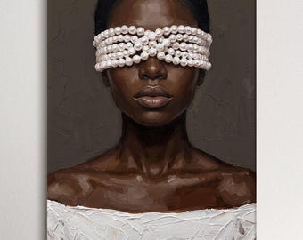 Black Queen Portrait, Avant Garde Afro Canvas Print, Melanin-rich Woman, Living Room Art Decor, African Art Print, Afrocentric Fine Art