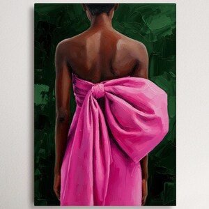 Modern Black Woman Wall Art, Contemporary African Portrait Print, Emerald & Pink Bold Feminine Statement Artwork