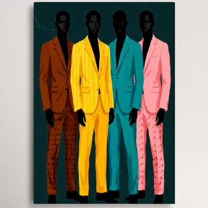 Black Men in Colorful Suits, Contemporary Fashion Art Print, African Modern Minimalist Décor