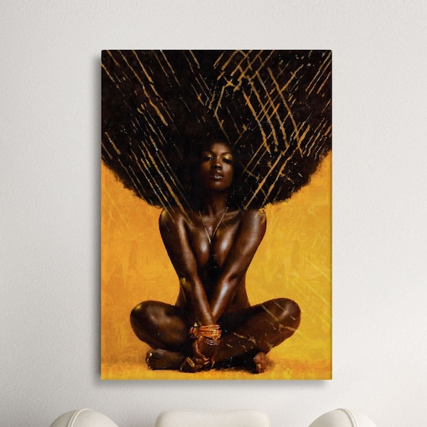 Black Woman Canvas Art Print Beautiful Full Length African American Female Figure Modern Wall Decor Full Color Art Print on Canvas