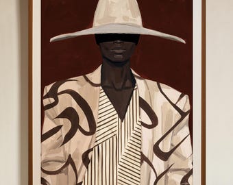 Black Woman Canvas Art, Terracotta Afrocentric Portrait Print, Large Oversized Wall Art, African American Modern Living Room Home Decor