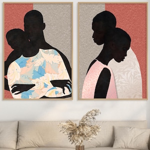 black couple wall art set, black love canvas print, african american couple art, romantic bedroom wall decor, modern relationship artwork, neutral portrait wall art, contemporary black art set, emotional wall decor, luxury couple artwork, modern gallery wall set, meaningful home decor, intimate portrait artwork, minimalist couple art, anniversary gift wall art, contemporary mixed media decor