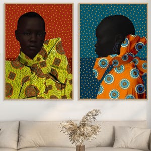 Black Woman Fine Art Prints, African Pattern Portrait Set, Contemporary Colorful Statement Wall Art