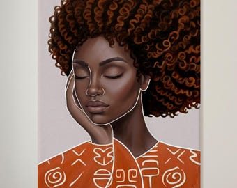 Afrocentric Living Room Decor, African Woman Art Print, Abstract Black Woman Wall Art, Neutral Terracotta African American Artwork