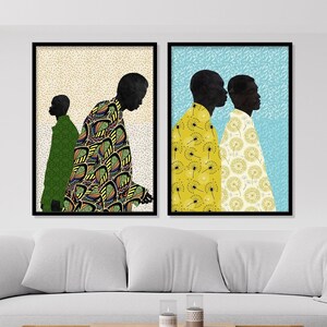 2er-Set Romantische Wandkunst Drucke, Porträt eines schwarzen Mannes, afroamerikanisches Paar Wandkunst, minimalistische afrikanische Kunst für Wand, Wohndekor