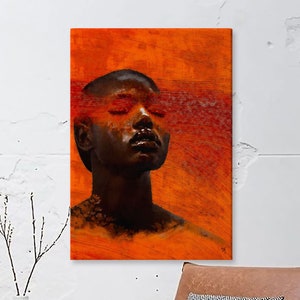 Schwarze Frau Porträt auf Leinwand, Afroamerikanerfrau Kunstdruck, Afrikanische Kunst auf Leinwand, Hauswanddekor, Mix Media