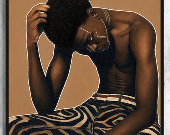 Square African Wall Art, Black Man Portrait Poster, Modern Afrocentric Canvas, Stretched Wooden Frame, Masculine Decor, Fine Art Print
