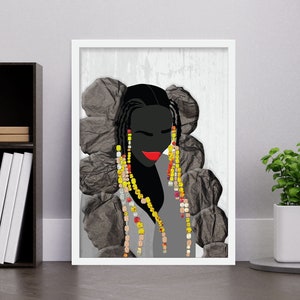 Modern African American woman, Black woman wall art print, Abstract Wall decor, Digital image in Black and White