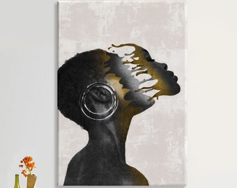 Abstract Black Woman Art Print, Art Work Print On Canvas, Black Art, Contemporary Wall Decor, Mixed Media Painting