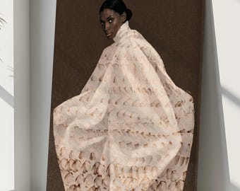 African American Black Queen Canvas Art, Chocolate Brown Afrocentric Wall Print, Ivory Sculptural Portrait, Large Oversized Home Decor