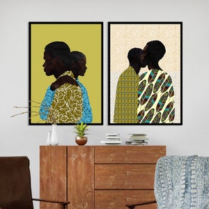 Afroamerikaner männliches Paar Wandbilder, 2er-Set Romantische Wand Kunst Drucke, Umarmung schwarze Männer Poster, minimalistische afrikanische Wandkunst