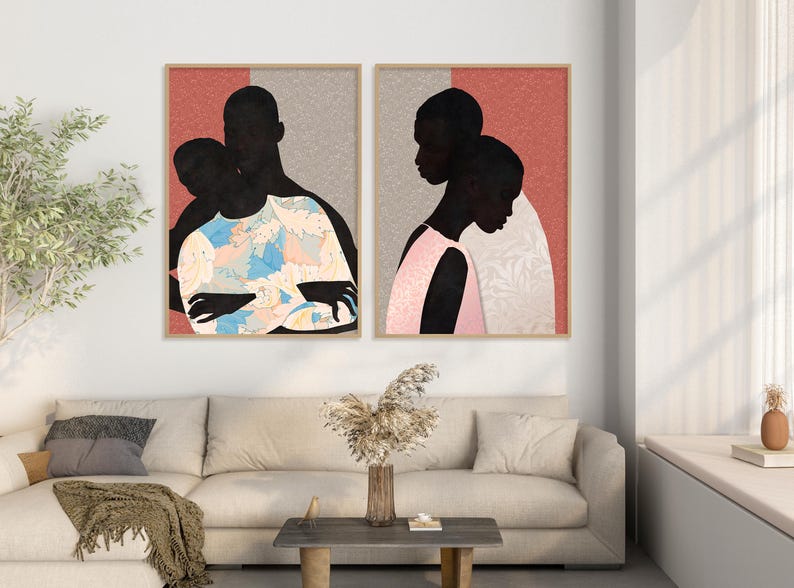 black couple wall art set, black love canvas print, african american couple art, romantic bedroom wall decor, modern relationship artwork, neutral portrait wall art, contemporary black art set, emotional wall decor, luxury couple artwork, modern gallery wall set, meaningful home decor, intimate portrait artwork, minimalist couple art, anniversary gift wall art, contemporary mixed media decor