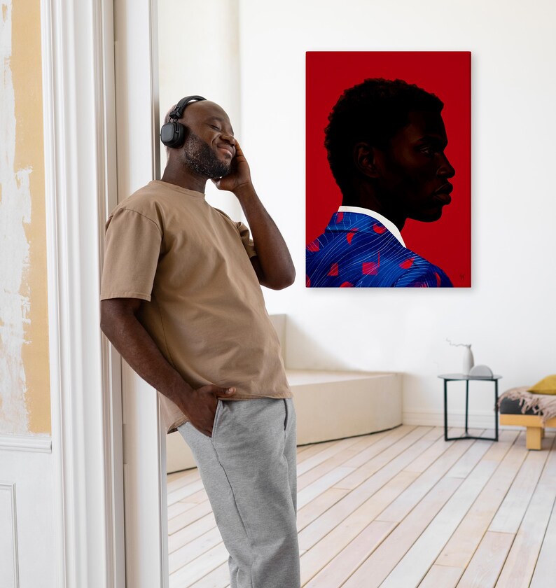 Black Man Wall Art Print, African American Portrait, Modern Red Background Art, Contemporary Male Portrait Decor, Statement Wall Art image 16