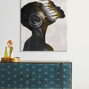 Abstract Black Woman Art Print, Black Art Print On Canvas, African Wall Art, African Woman art, Contemporary Wall Decor, Mixed Media
