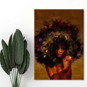 Femme afro-américaine exotique, impression d&#39;art femme noire, impression d&#39;art africain sur toile avec possibilité d&#39;encadrement sur un châssis, art noir