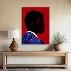 Black Man Wall Art Print, African American Portrait, Modern Red Background Art, Contemporary Male Portrait Decor, Statement Wall Art image 10