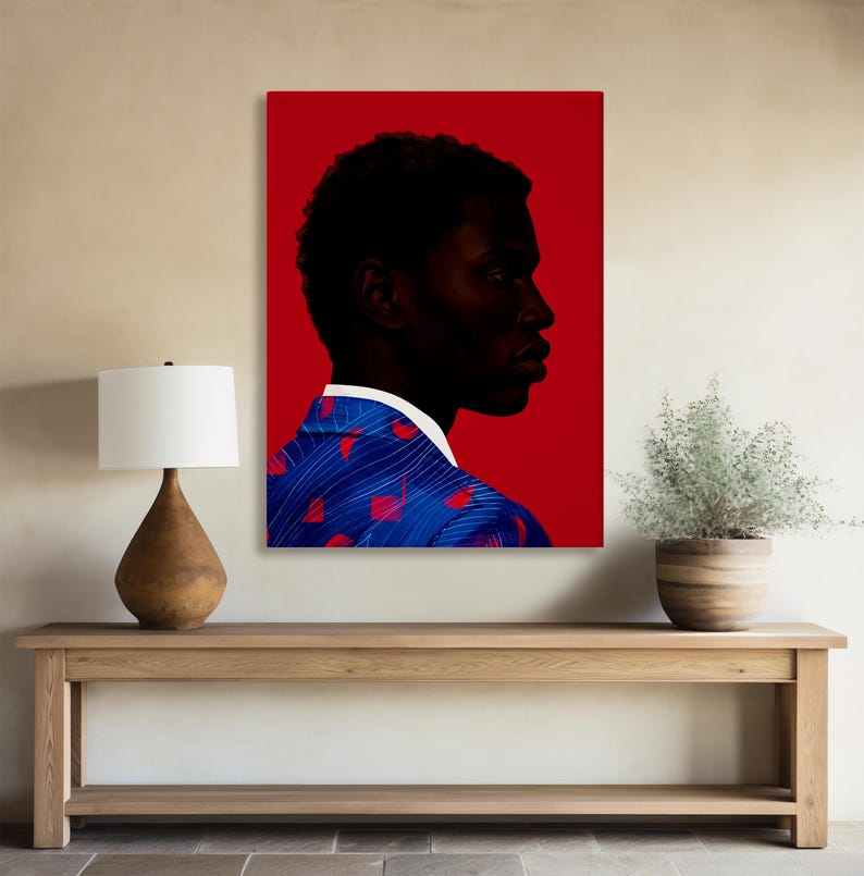 Black Man Wall Art Print, African American Portrait, Modern Red Background Art, Contemporary Male Portrait Decor, Statement Wall Art image 10
