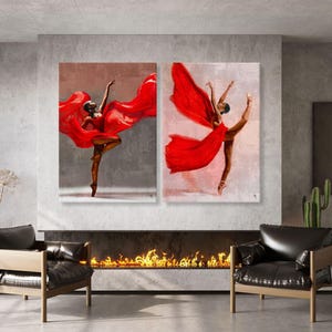 Black Ballerina Art Prints: African American Woman Ballet, Set of 2 Canvases