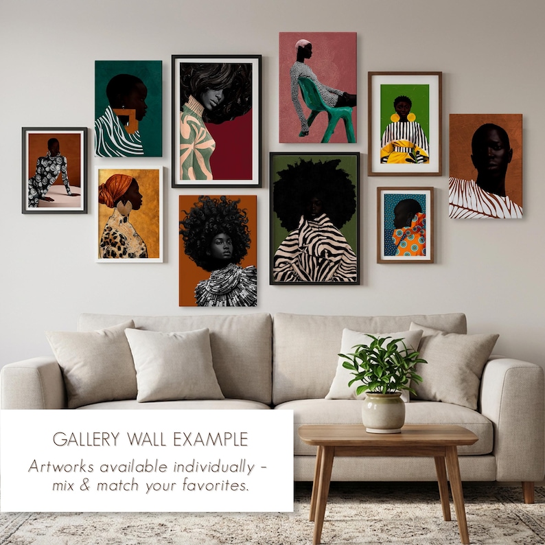 Fine art print hedendaagse portret, getextureerde zwarte vrouw kunst, statement muurkunst met gedurfd patroon afbeelding 6