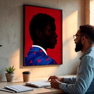 Black Man Wall Art Print, African American Portrait, Modern Red Background Art, Contemporary Male Portrait Decor, Statement Wall Art image 11