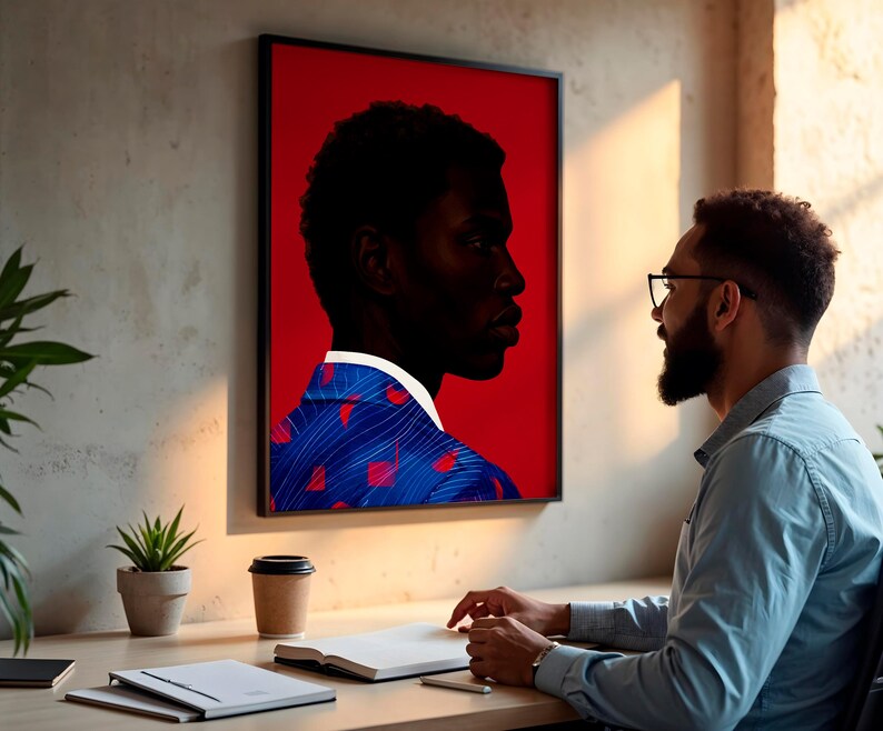 Black Man Wall Art Print, African American Portrait, Modern Red Background Art, Contemporary Male Portrait Decor, Statement Wall Art image 11