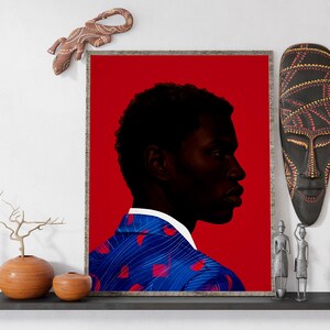 Black Man Wall Art Print, African American Portrait, Modern Red Background Art, Contemporary Male Portrait Decor, Statement Wall Art image 8