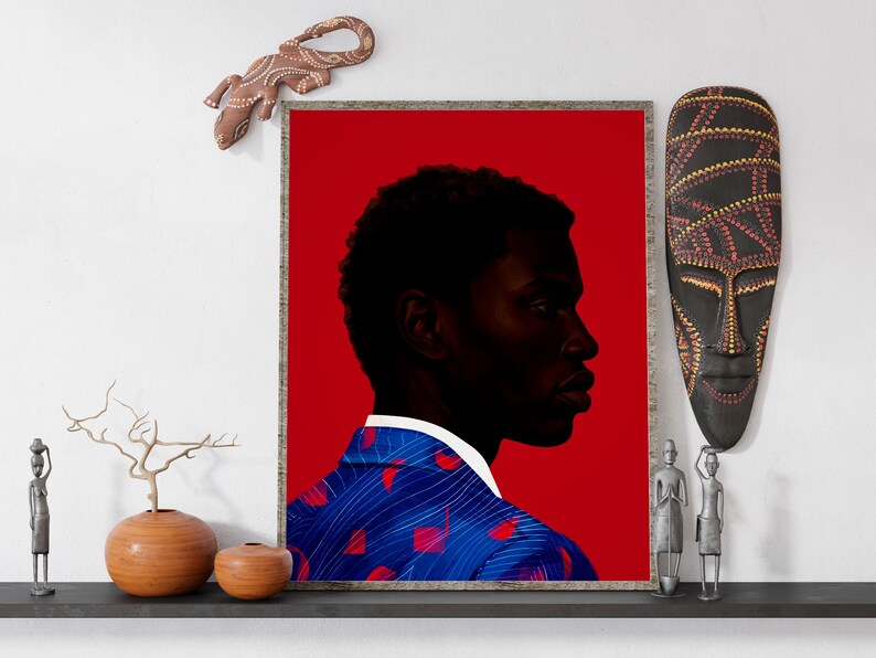 Black Man Wall Art Print, African American Portrait, Modern Red Background Art, Contemporary Male Portrait Decor, Statement Wall Art image 8