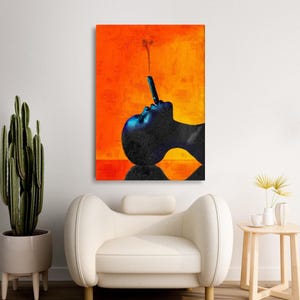 Art Print on Canvas of Black Woman, African-American Art Print for Wall, Black girl in orange and black, Contemporary African Art, Mix Media