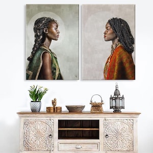 Beautiful African Queen Portrait, 2 Art Canvas Prints, Home Gift, African Art Print for Wall, Authentic Black Woman Print, Home Décor
