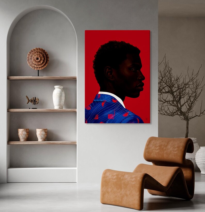 Black Man Wall Art Print, African American Portrait, Modern Red Background Art, Contemporary Male Portrait Decor, Statement Wall Art image 12