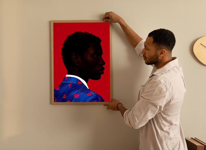 Black Man Wall Art Print, African American Portrait, Modern Red Background Art, Contemporary Male Portrait Decor, Statement Wall Art image 7