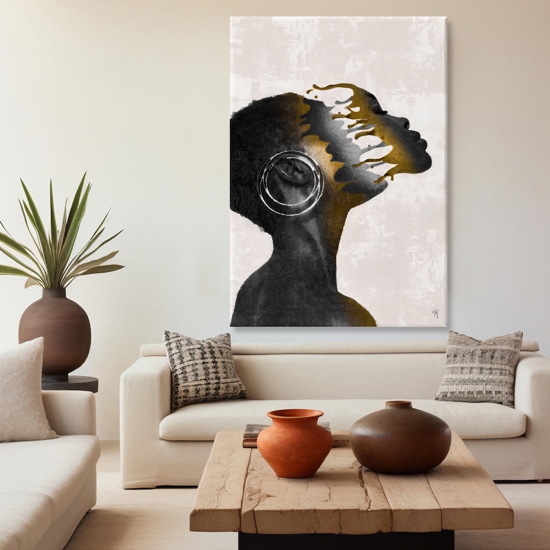 Black Woman Abstract Wall Art Canvas, African American Portrait Print ...