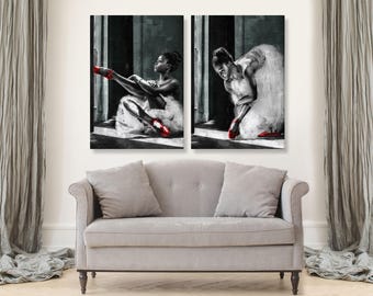 Black Ballerina Canvas Print Set: Handmade Acrylic Paste Art