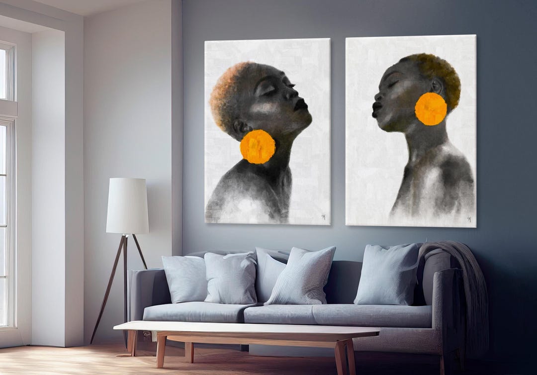 Black Woman Portrait Canvas Set: Handmade Afro Art Print - Etsy